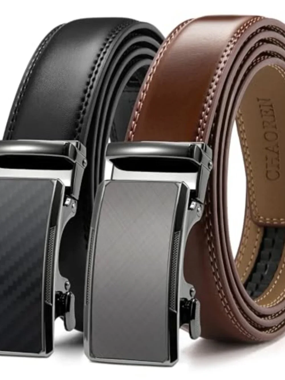 Genuine Leather Ratchet Belt Men 2 Pack Adjustable Trim To Fit Dress Belt